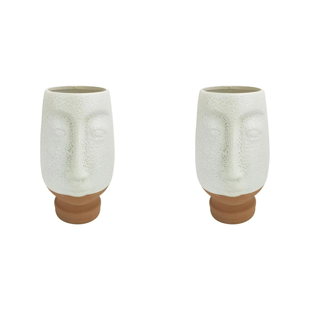 2x Urban Kendall Face 26cm Ceramic Plant/Flower Vase Home Display Pot Medium WHT