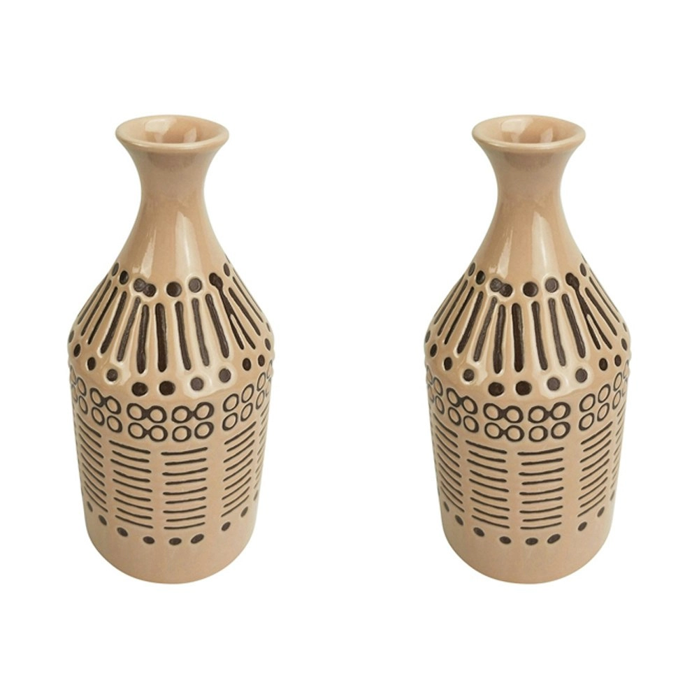 2x Urban Thea Tribal 19cm Ceramic Plant/Flower Vase Home Display Pot Beige/Mocha