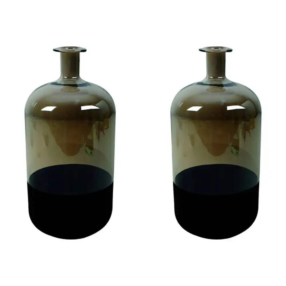 2x Maine & Crawford Lena 25x12cm Glass Banded Vase Flower/Plant Holder Decor BLK