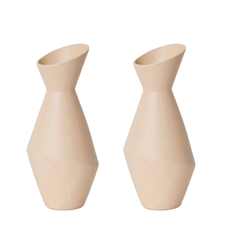 2x E Style Emilia 26cm Ceramic Plant/Flower Vase Tabletop Home Decor Beige