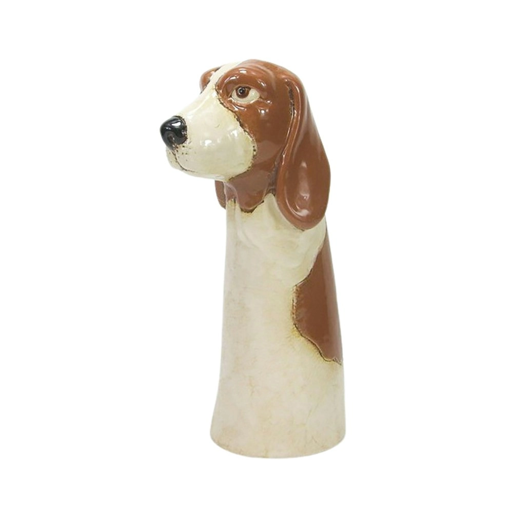 Urban Products 27cm Ceramic Brown Dog Vase Home Garden Decor - White/Brown