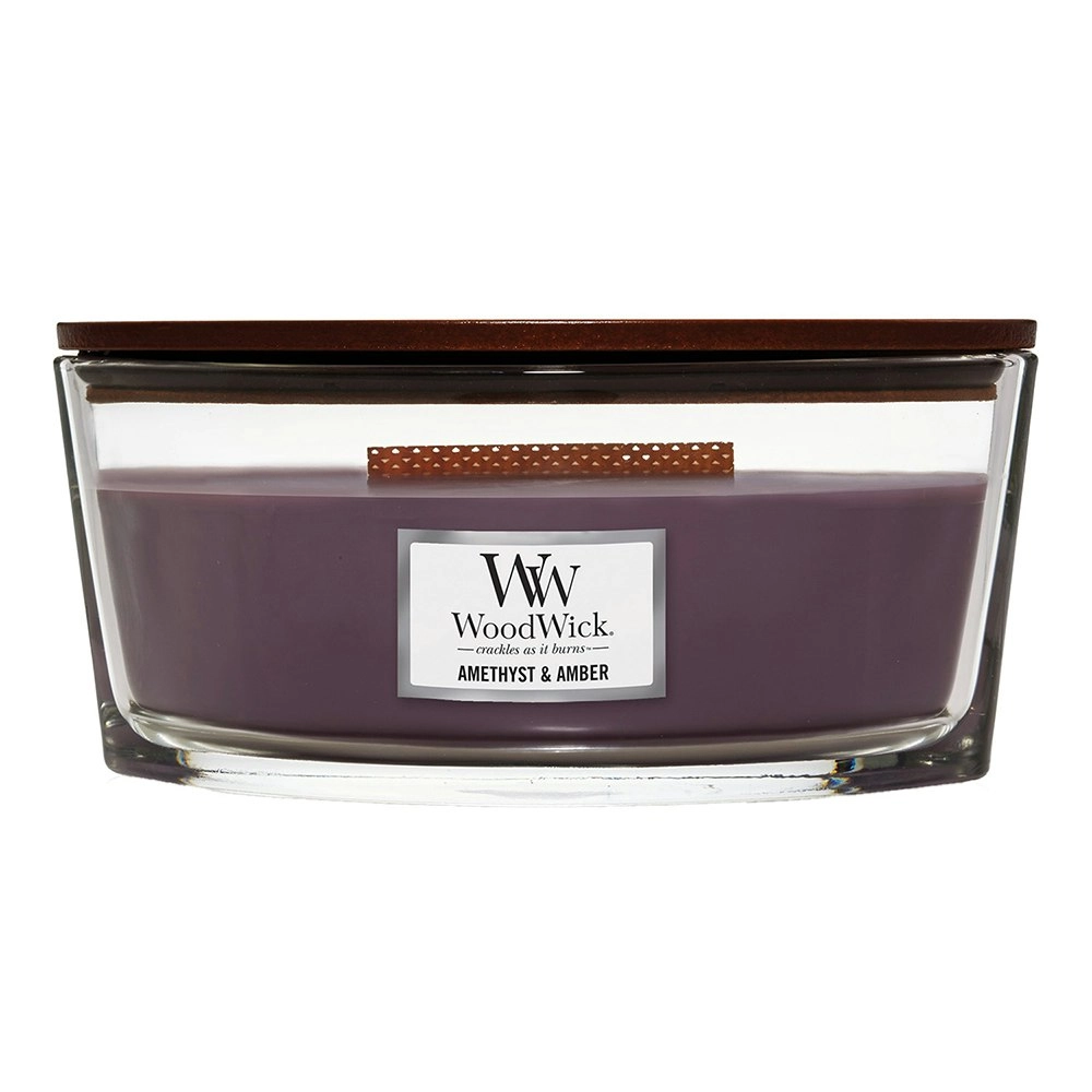 WoodWick 453g Scented Fragrance Soy Wax Candle Amethyst & Amber Ellipse Purple