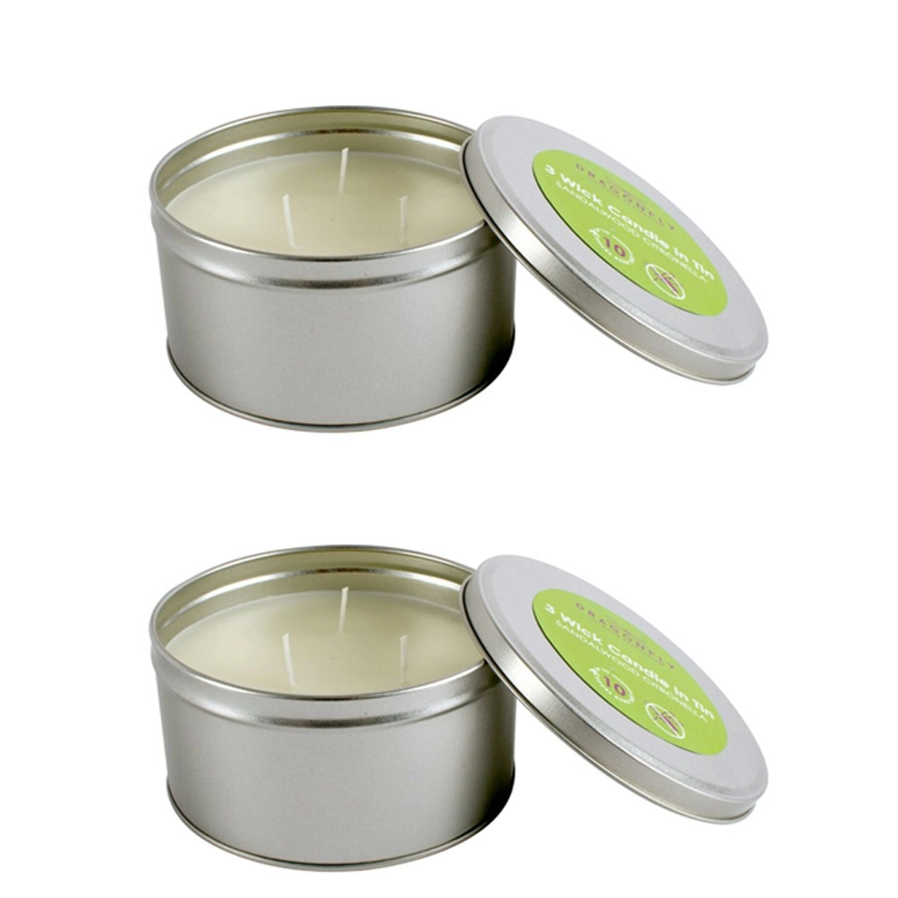 2x Dragonfly 3-Wick Sandalwood Citronella 14cm Wax Candle in Tin Home Fragrance