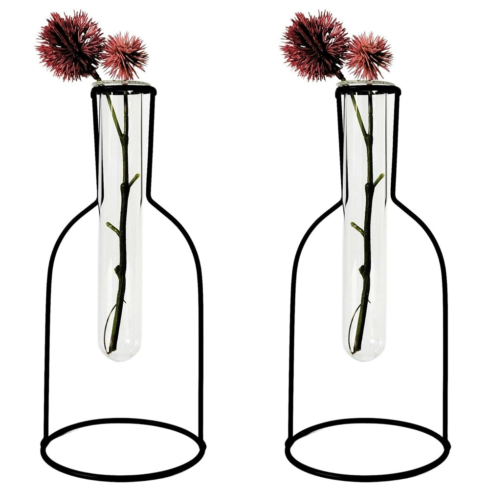 2x Urban Products Kinkora Bottle Frame Home Decor Glass Test Tube Vase Black