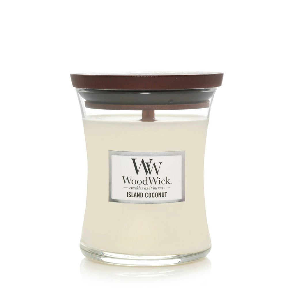 WoodWick Island Coconut Scented Crafted Candle Glass Jar Soy Wax w/ Lid Medium