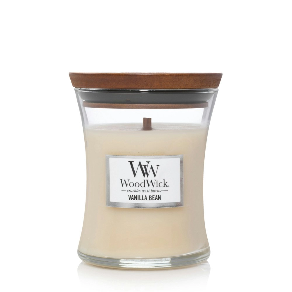 WoodWick Vanilla Bean Scented Crafted Candle Glass Jar Soy Wax w/ Lid Medium