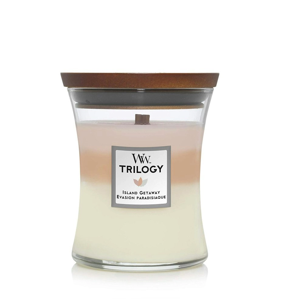 WoodWick Island Getaway Trilogy Scented Crafted Candle Glass Wax w/ Lid Medium