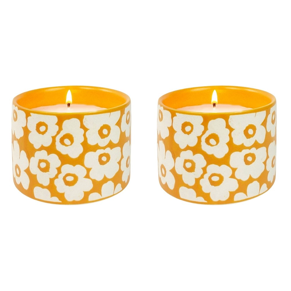 2x Urban Retro Floral 9cm Scented Vanilla Wax Candle Home Tabletop Decor ORNG