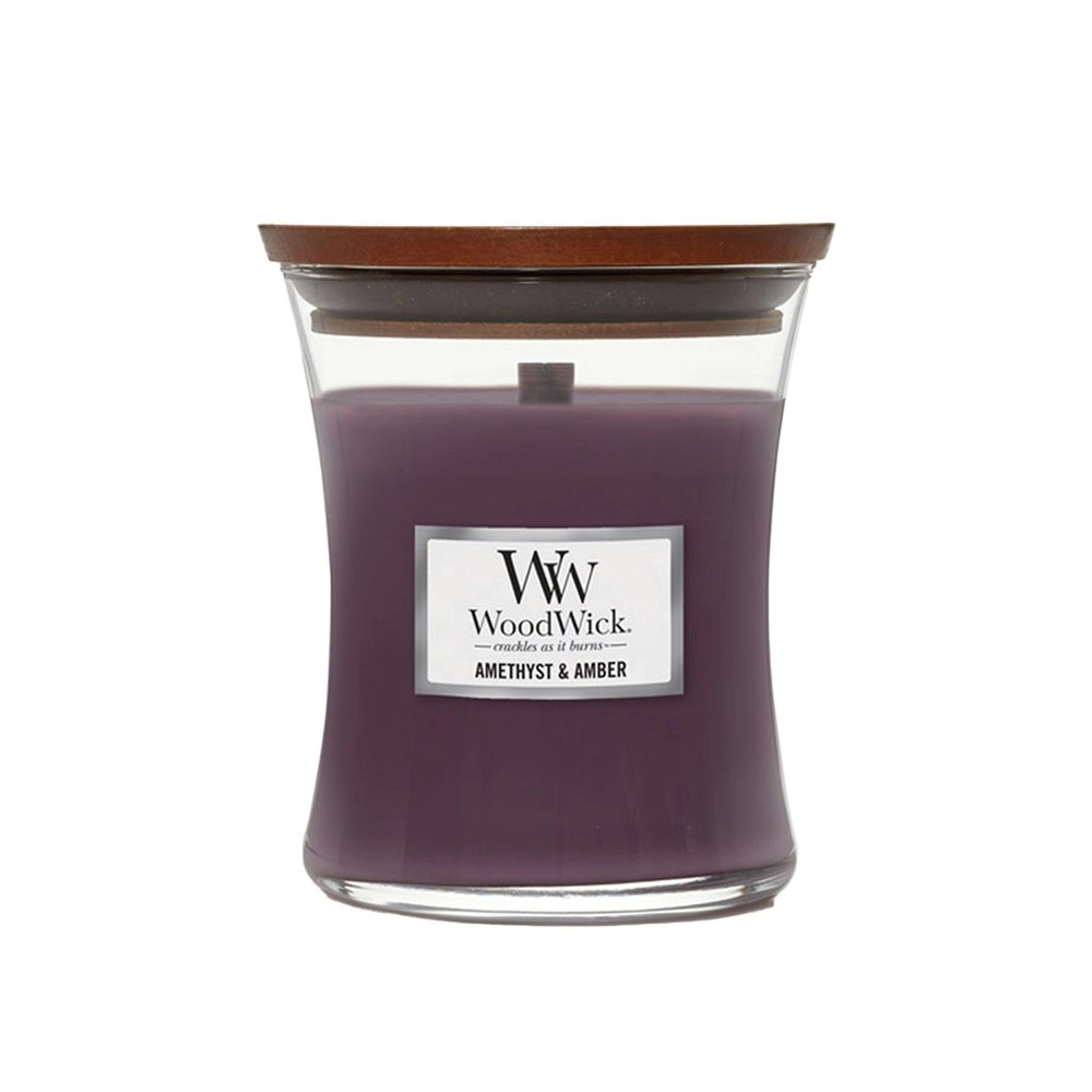 WoodWick 274g Scented Fragrance Soy Wax Candle Amethyst & Amber Medium Purple