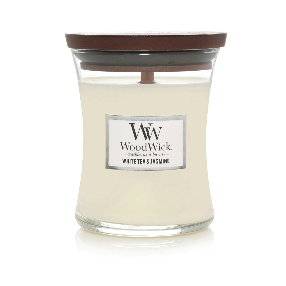 WoodWick 274g Scented Home Fragrance Soy Wax Candle White Tea & Jasmine Medium