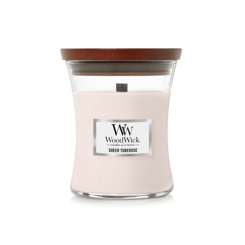 WoodWick 274g Scented Home Fragrance Soy Wax Candle Sheer Tuberose Medium Pink