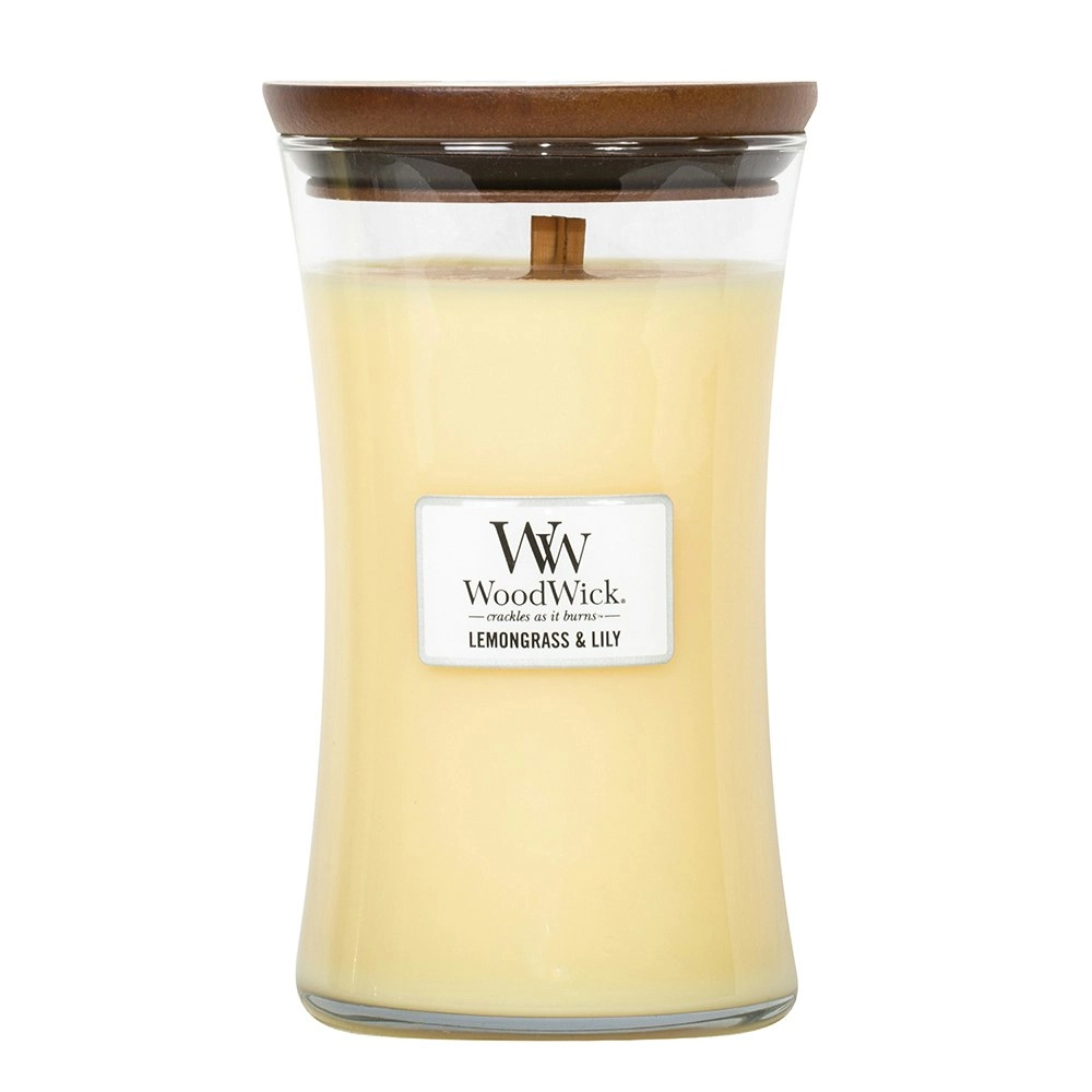 WoodWick Lemongrass & Lily Scented Crafted Candle Glass Jar Soy Wax w/ Lid Large