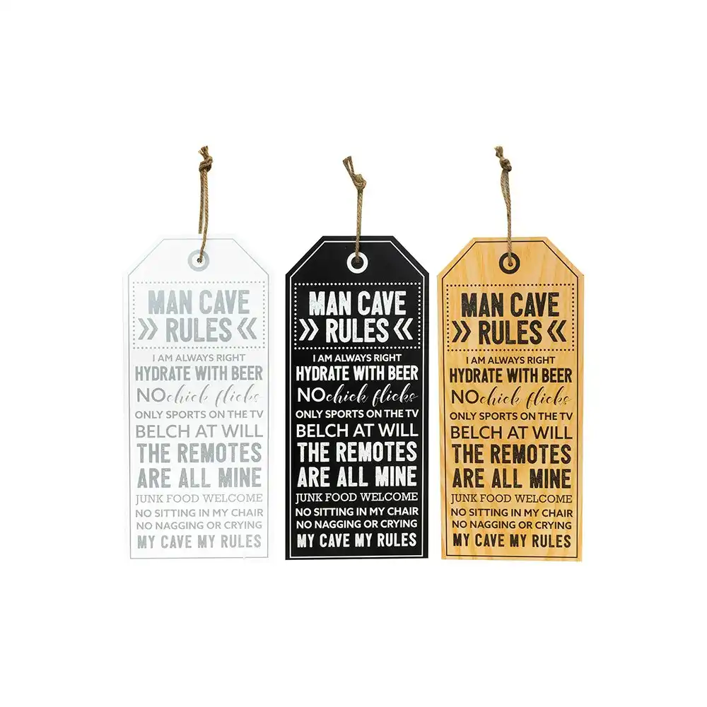 3x Unigift Man Cave Rules 22x55cm Plaque Assorted Home/Lounge Decor Wall Art