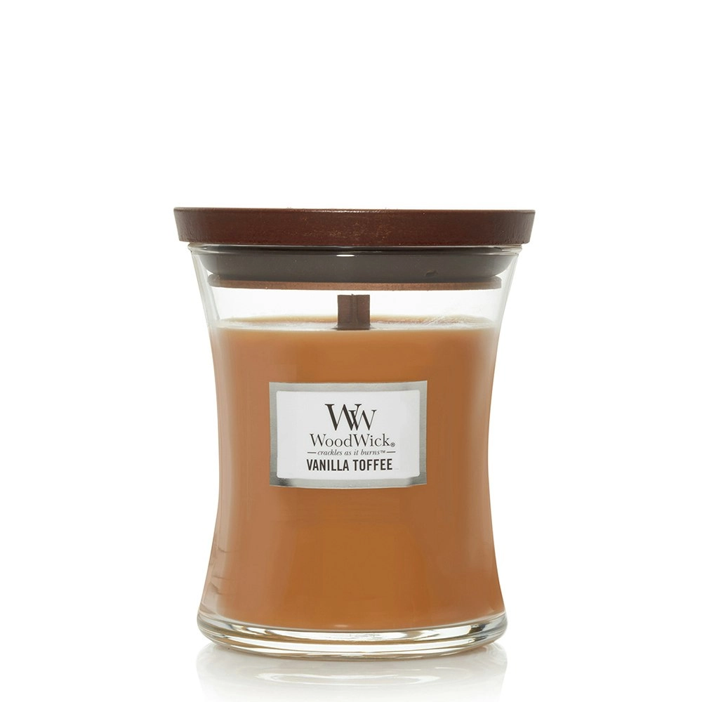 WoodWick Vanilla Toffee Scented Crafted Candle Glass Jar Soy Wax w/ Lid Medium