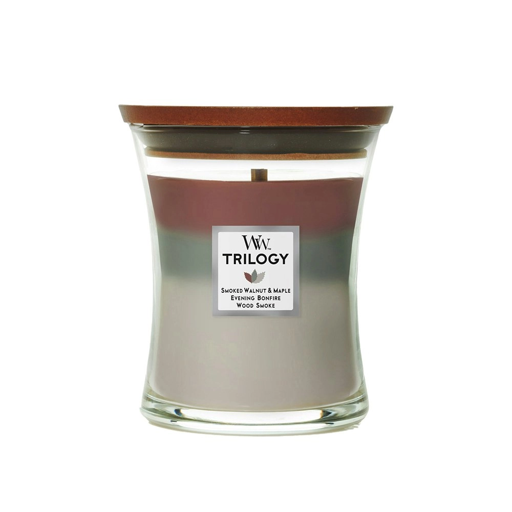 WoodWick 274g Scented Home Fragrance Soy Wax Candle Autumn Embers Trilogy Medium