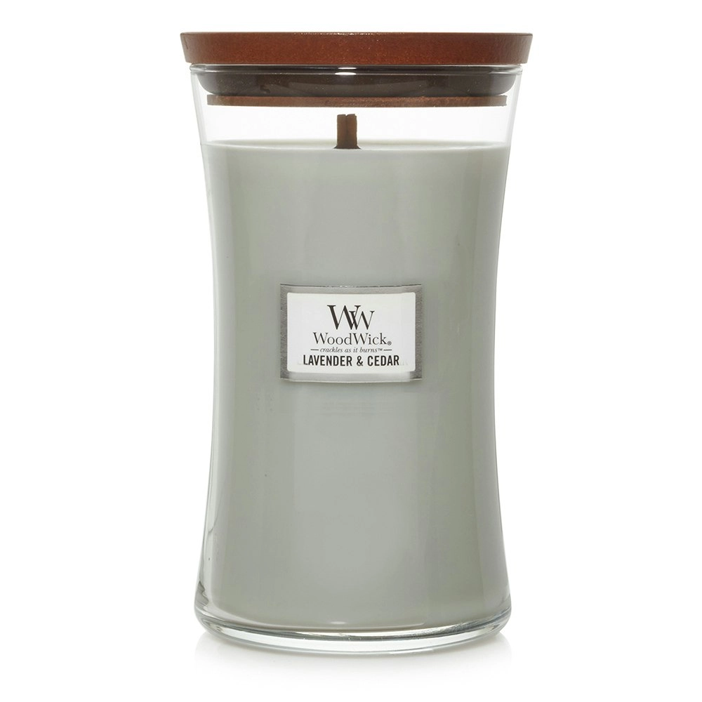 WoodWick 609g Scented Home Fragrance Soy Wax Candle Lavender & Cedar Large Grey