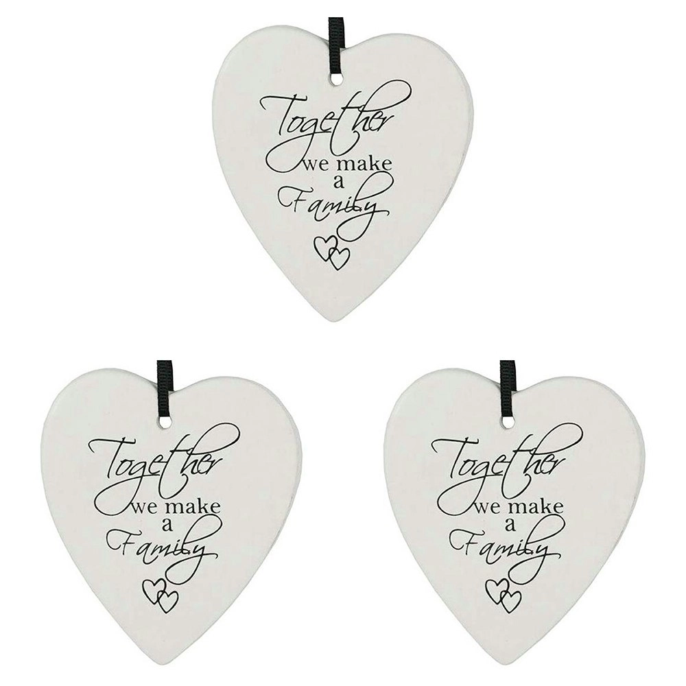 3x Ceramic Hanging 9cm Heart Together Family w/Hanger Ornament Home/Office Decor