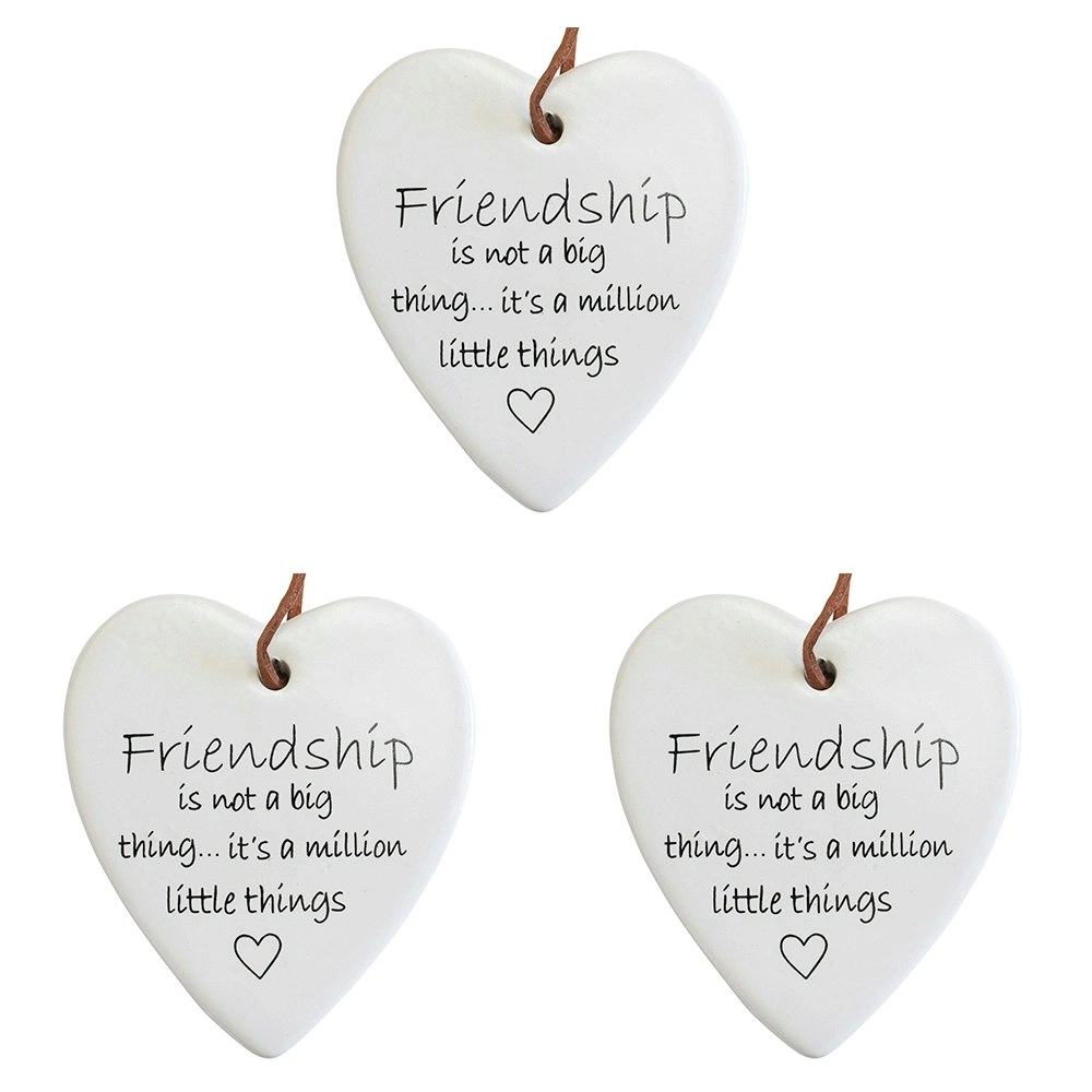 3x Ceramic Hanging 9cm Heart Friendship w/Hanger Ornament Home/Office Room Decor