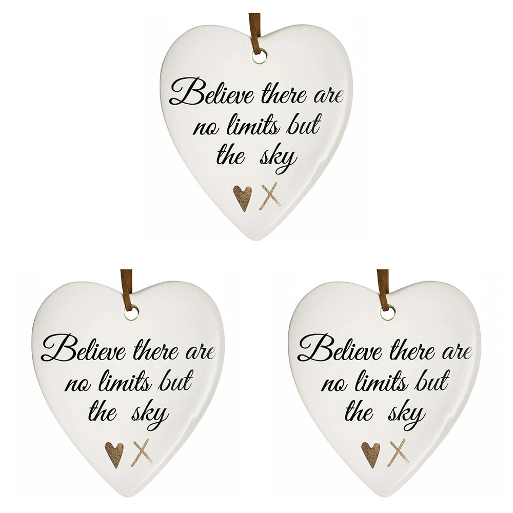 3x Ceramic Hanging 8x9cm Heart Believe Sky w/Hanger Ornament Home Room Decor