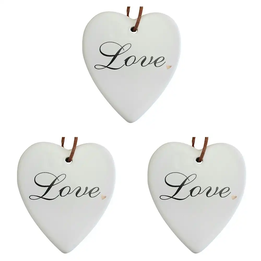 3x Ceramic Hanging 8x9cm Heart Love Tag w/Hanger Ornament Home/Office Room Decor