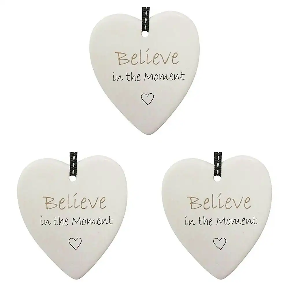 3x Ceramic Hanging 9cm Heart Believe In w/Hanger Ornament Home/Office Room Decor