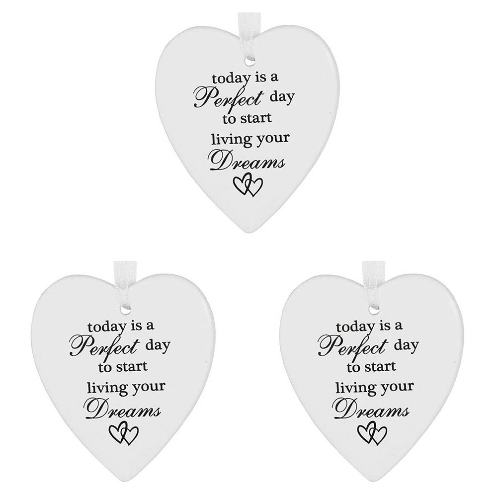 3x Ceramic Hanging 8x9cm Heart Living Dream w/ Hanger Ornament Home/Office Decor