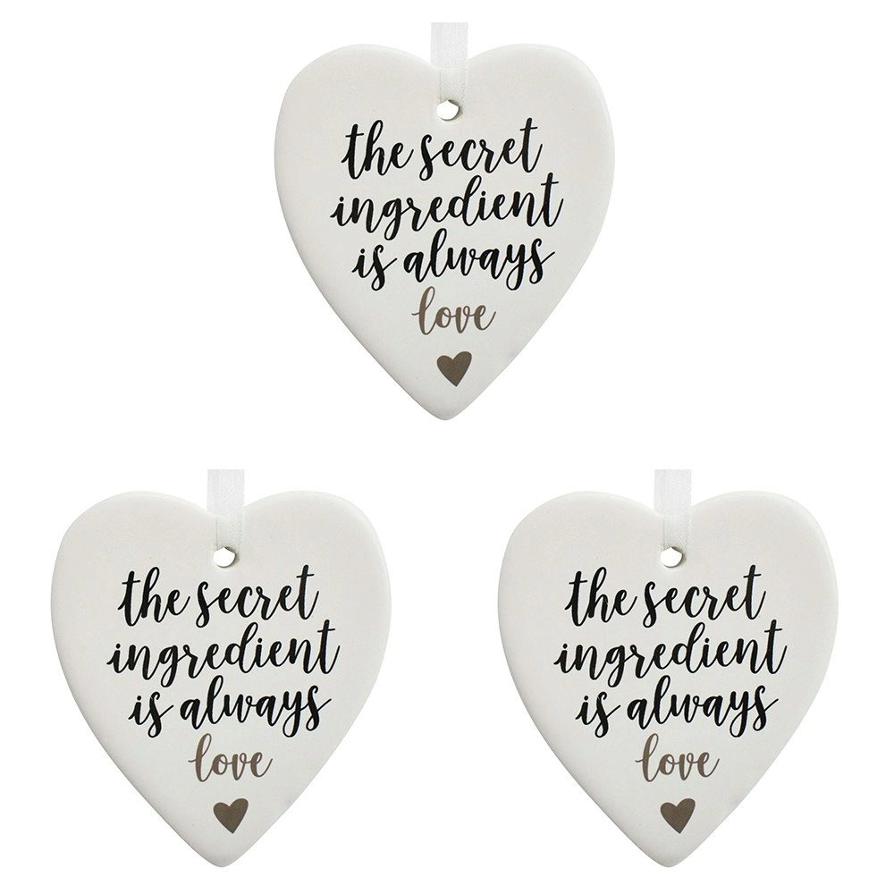 3x Ceramic Hanging 8x9cm Heart Secret Love w/Hanger Ornament Home Room Decor