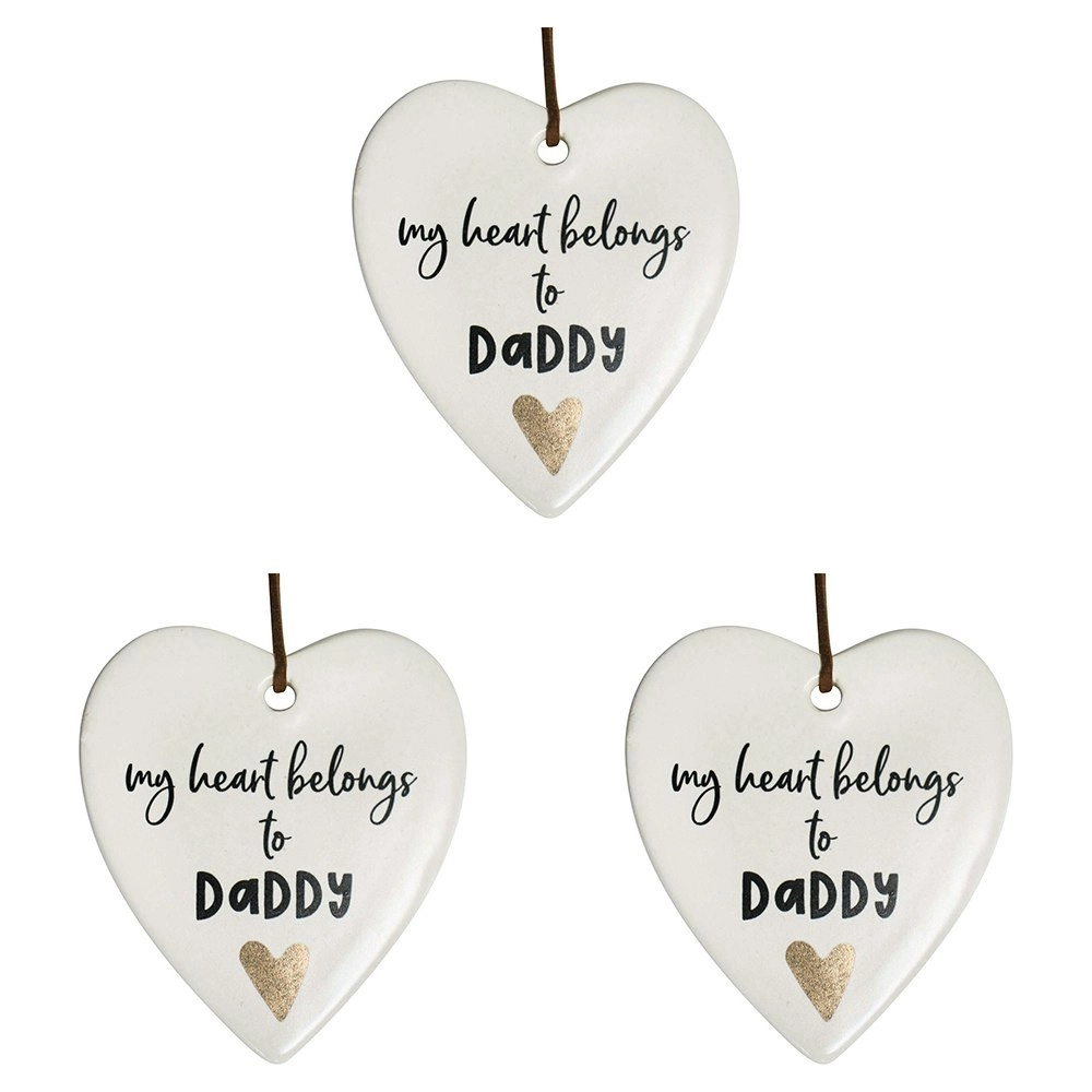 3x Ceramic Hanging 8x9cm Heart Daddy w/ Hanger Ornament Home/Office Room Decor