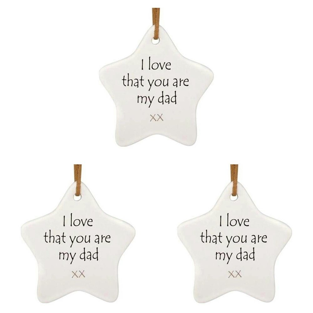 3x Ceramic Hanging 8x9cm Star My Dad w/ Hanger Ornament Home/Office Room Decor