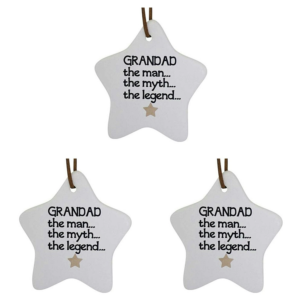 3x Ceramic Hanging 8x9cm Star Grandad w/ String Ornament Home/Office Room Decor