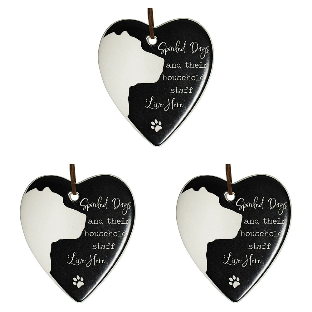 3x Ceramic Hanging 8x9cm Heart Spoiled Dogs w/ Hanger Ornament Home/Office Decor