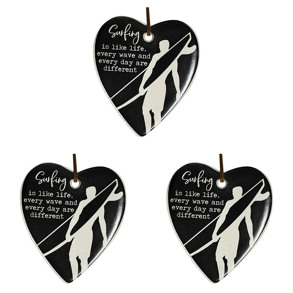 3x Ceramic Hanging 8x9cm Heart Surfing w/ Hanger Ornament Home/Office Room Decor