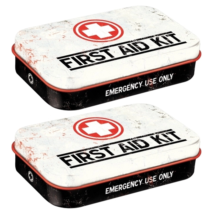 2x Nostalgic Art 10cm Mint Tin Box XL First Aid Kit Fresh Breath Candy White