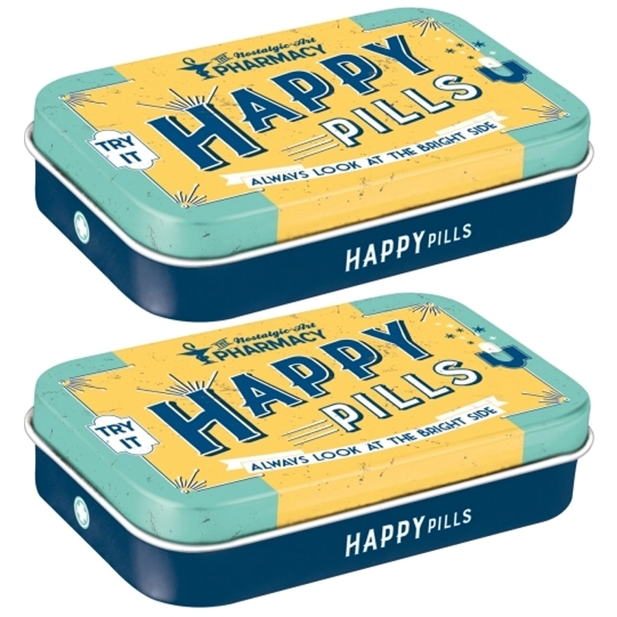 2x Nostalgic Art 10cm Metal Tin Mint Box XL Happy Pills Fresh Breath Hard Candy