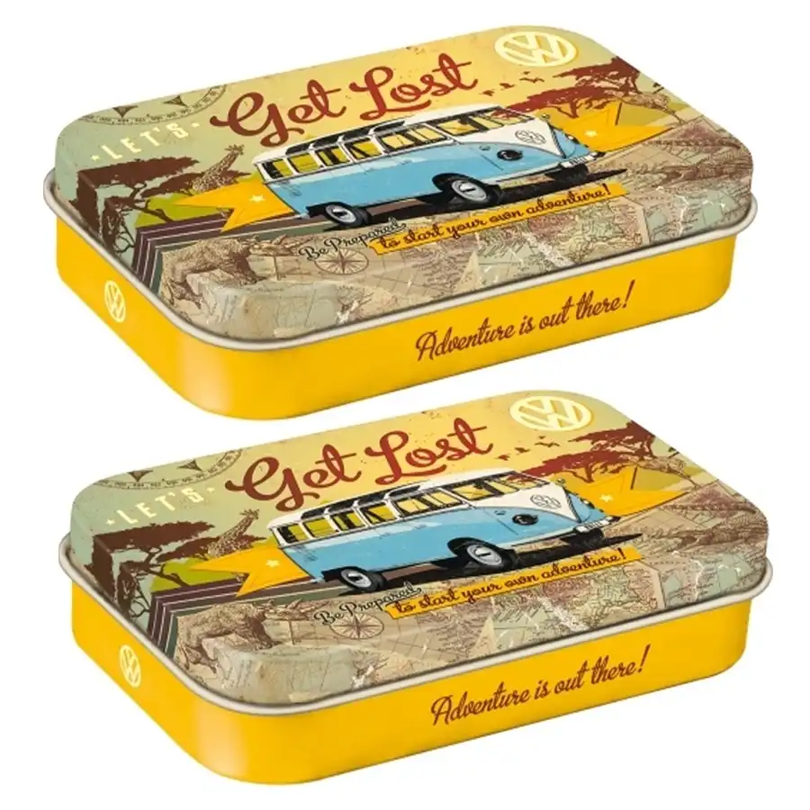 2x Nostalgic Art 10cm Metal Tin Mint Box XL VW Bulli Let's Get Lost Hard Candy