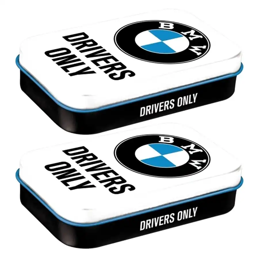 2x Nostalgic Art 10cm Mint Tin Box XL BMW Drivers Only Fresh Breath Hard Candy