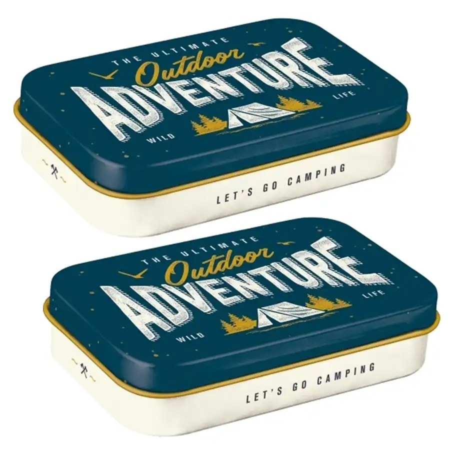 2x Nostalgic Art 10cm Mint Tin Box XL Outdoor Adventure Fresh Breath Hard Candy