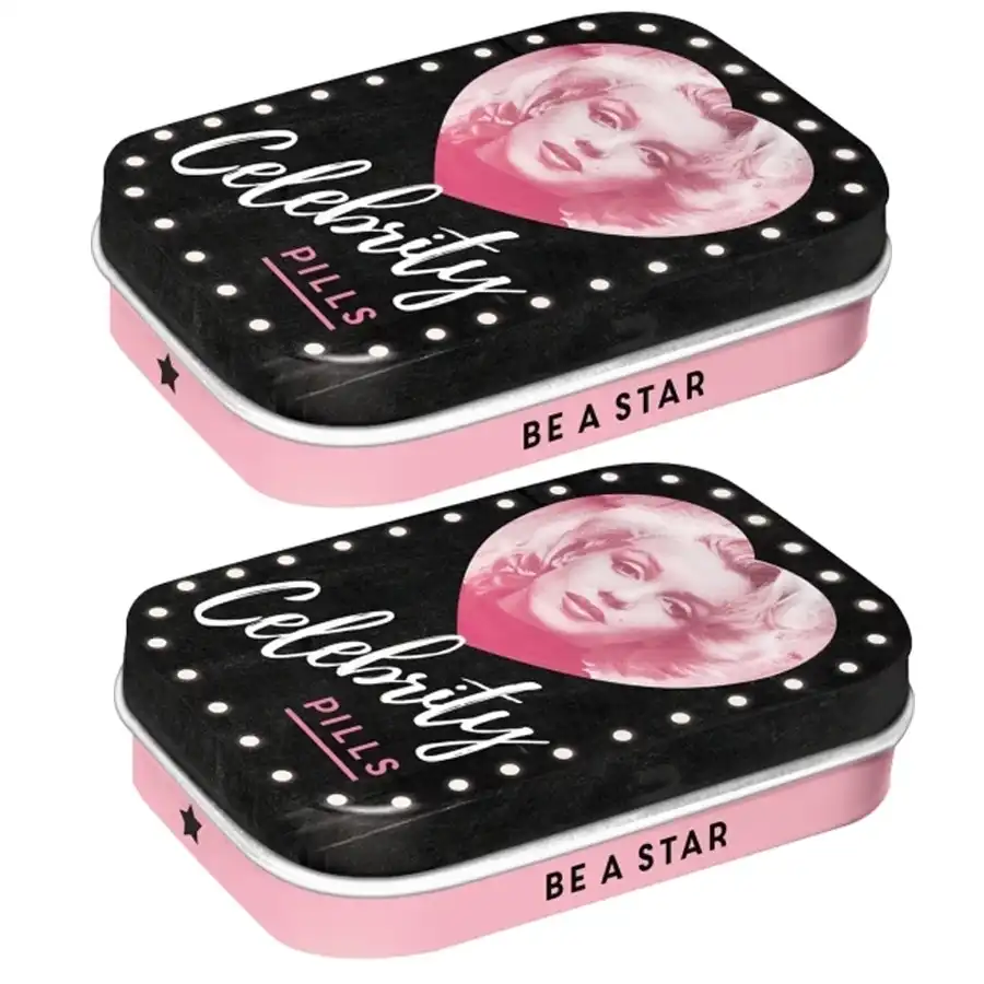 2x Nostalgic Art 6cm Metal Tin Mint Marilyn Celebrity Pills Fresh Breath Candy