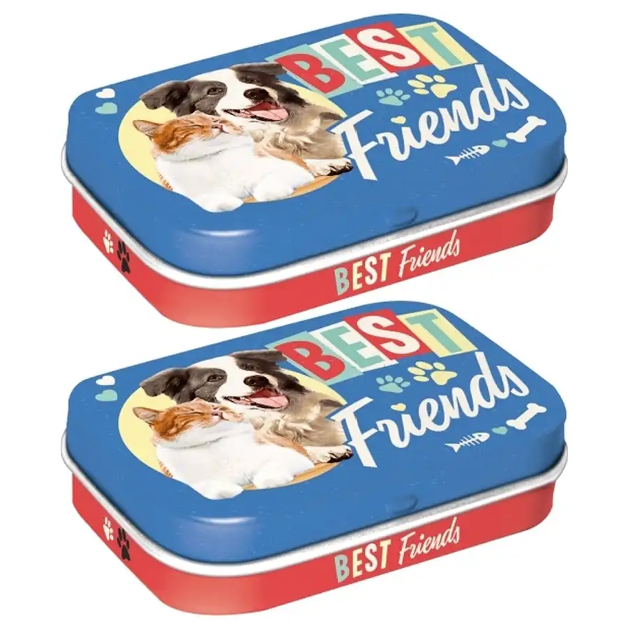 2x Nostalgic Art 6cm Metal Tin Mint Best Friends Cat & Dog Fresh Breath Candy