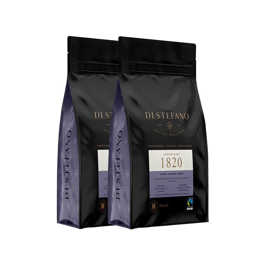 2PK Di Stefano Black Dark Roast Coffee Beans Signature 1820 Blend 250g Hot Drink