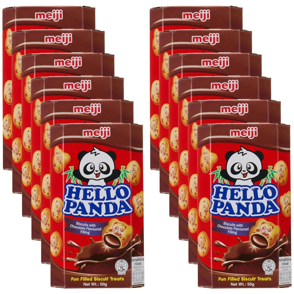 12x Meiji Hello Panda Chocolate Flavoured Japanese Sweet Biscuit Snack 50G