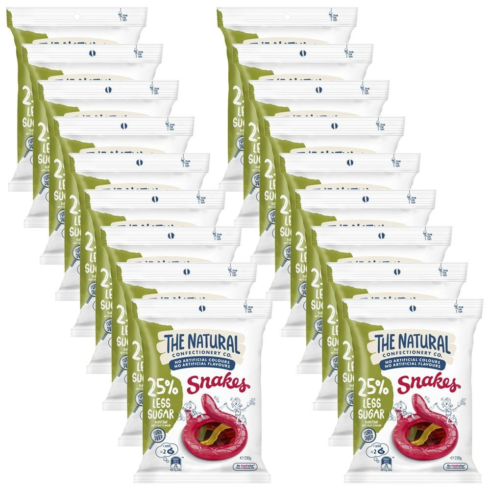 16pc The Natural Confectionery Co. Snakes Reduced Sugar 230g Gummy Lollies