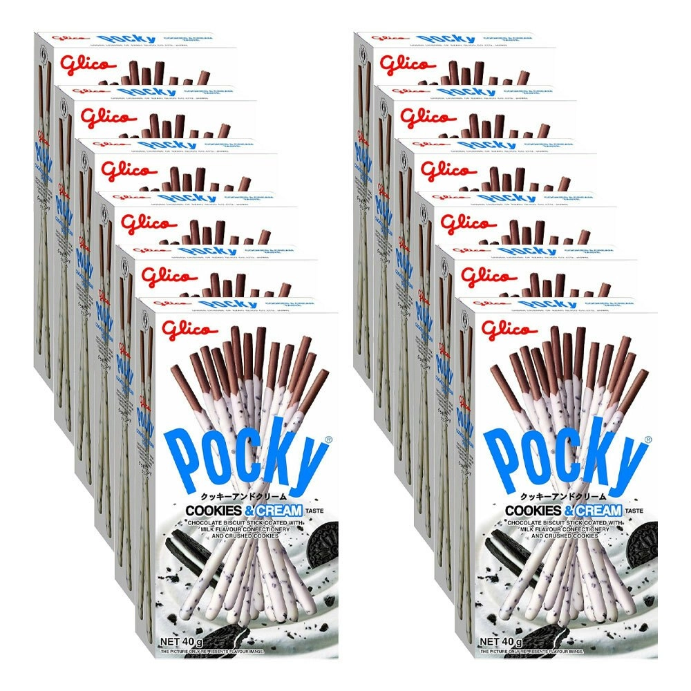 12x Pocky Cookies & Cream Flavour Dipped Sticks Japanese Sweet Biscuit Snack 40G