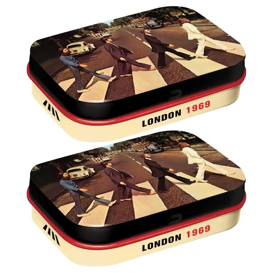 2x Nostalgic Art 6cm Metal Tin Mint Box Fab4 Abbey Road Fresh Breath Hard Candy