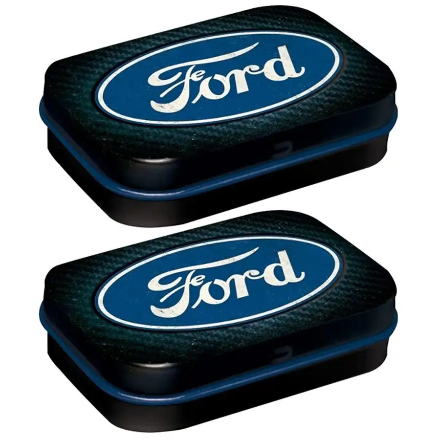 2x Nostalgic Art 6cm Metal Tin Mint Box Ford Blue Shine Fresh Breath Hard Candy