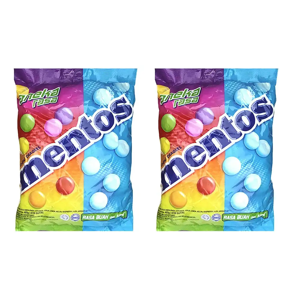 2x Mentos 405g Mint & Fruity Party Confectionery Candy Mixed Candies Bag Assort