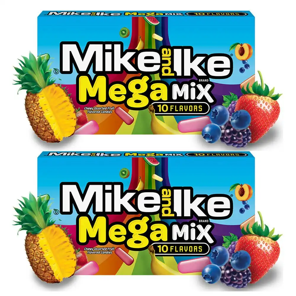 2x Mike & Ike 141g Mega Mix 10 Fruit Flavoured Chewy Confectionery Candy/Sweet