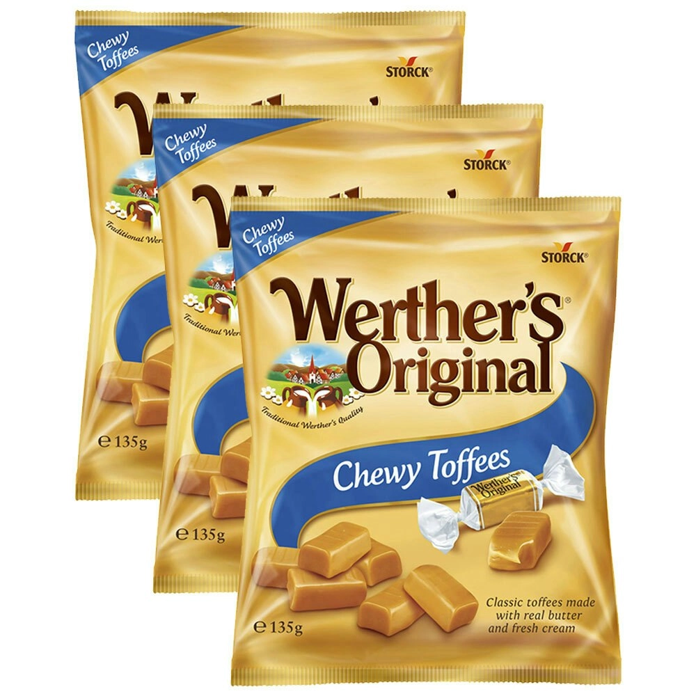 3x Werthers 135g Original Chewy Toffees Candy Bag Sweet/Confectionery Snack