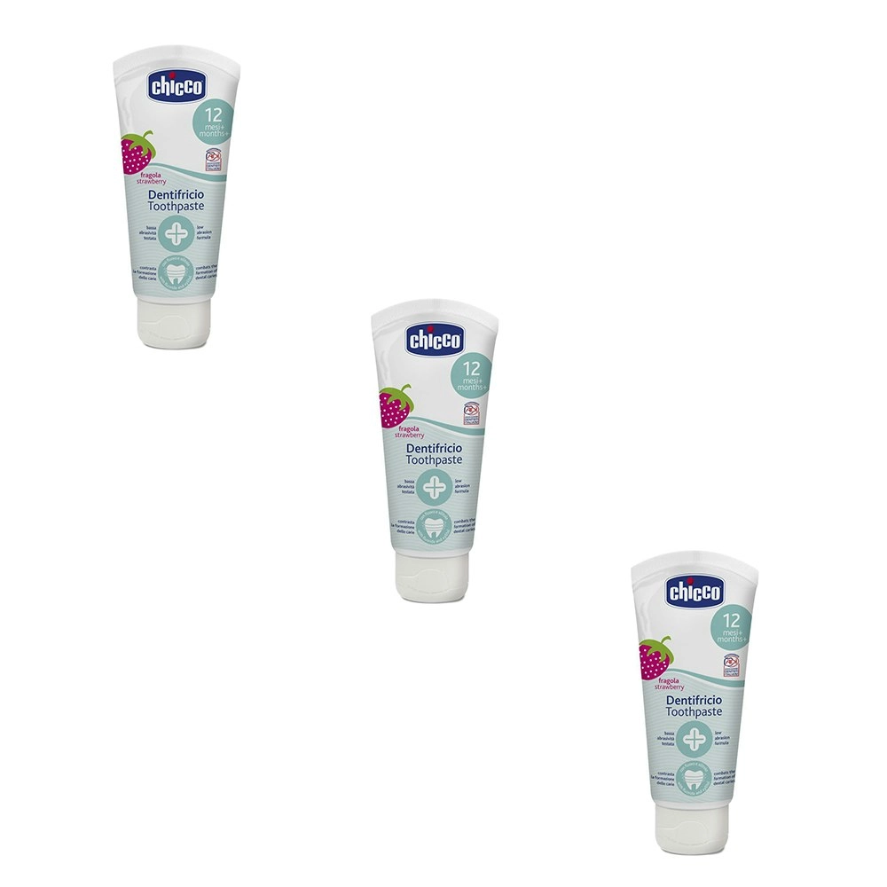 3x Chicco Nursing Baby 50ml Flouride-Free Toothpaste Dental Care Strawberry 12m+