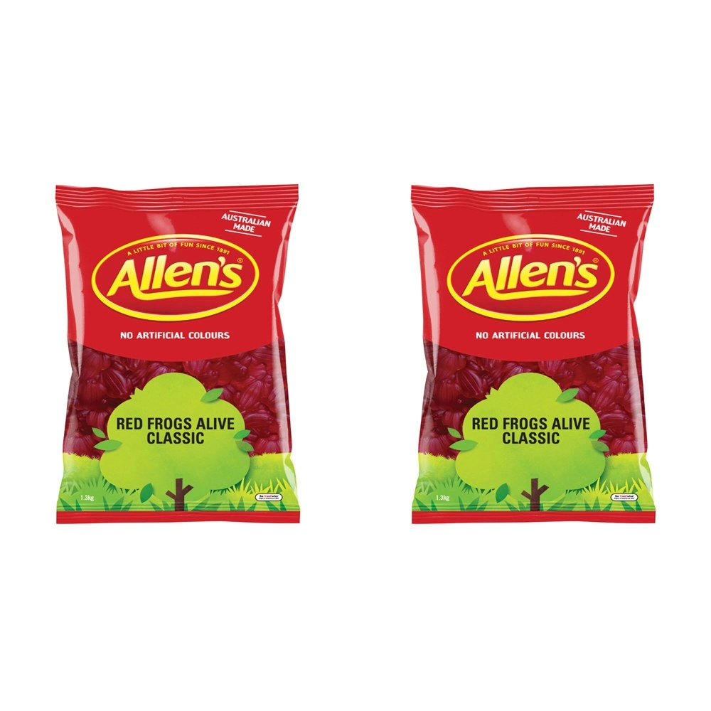 2x Allen's 1.3kg Red Frogs Raspberry Flavoued Chewy Candy/Lollies/Sweets Bag